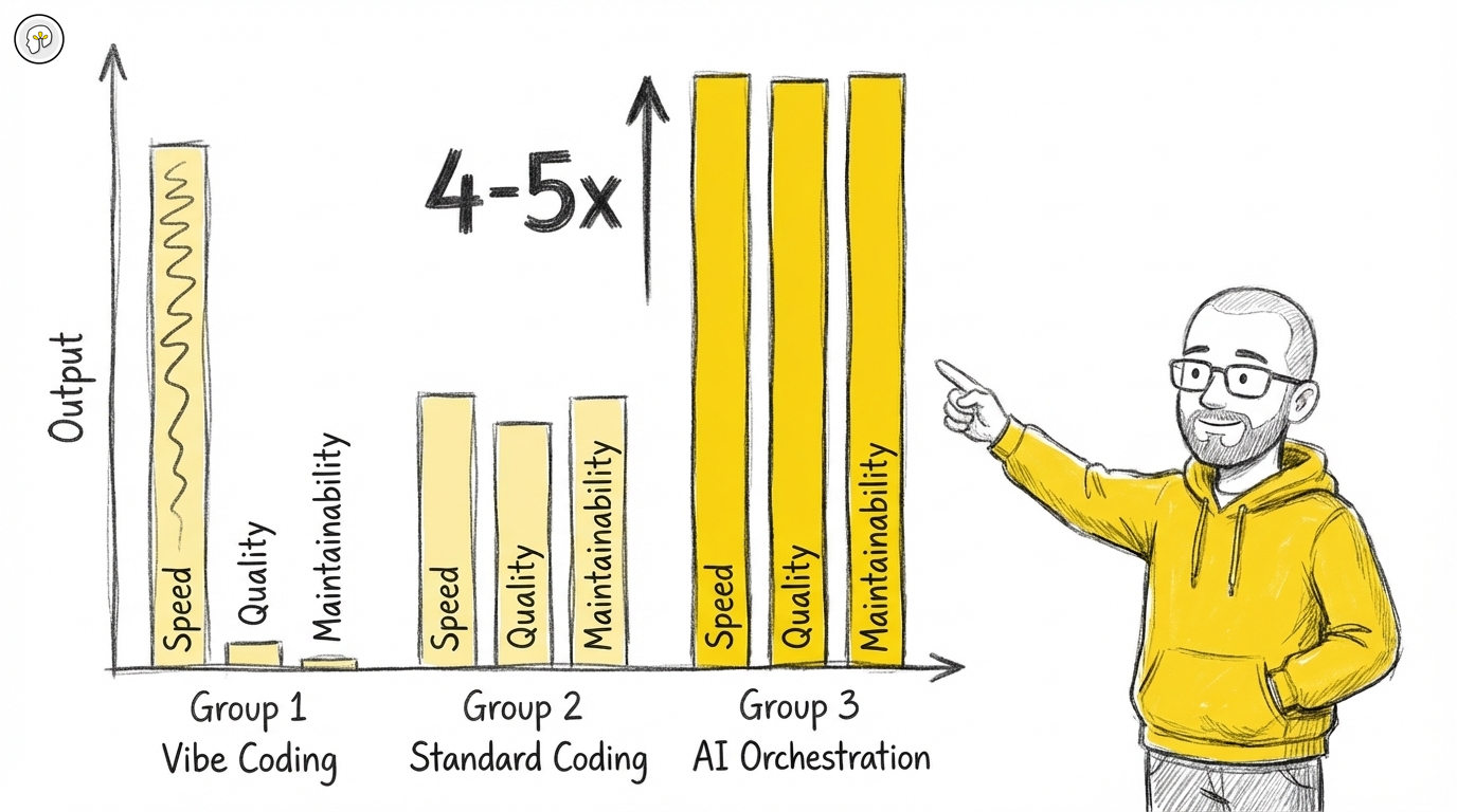 Coding approaches compared: vibe coding, standard coding, AI orchestration